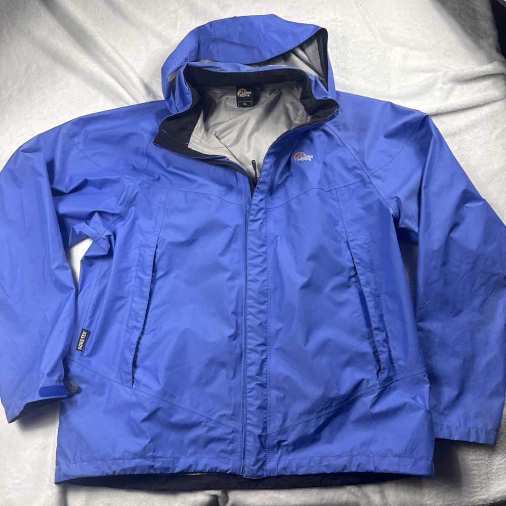 Lowe Alpine Mens XL Gore-Tex Hooded Rain Coat Jacket Blue Pro Shell Gorpcore